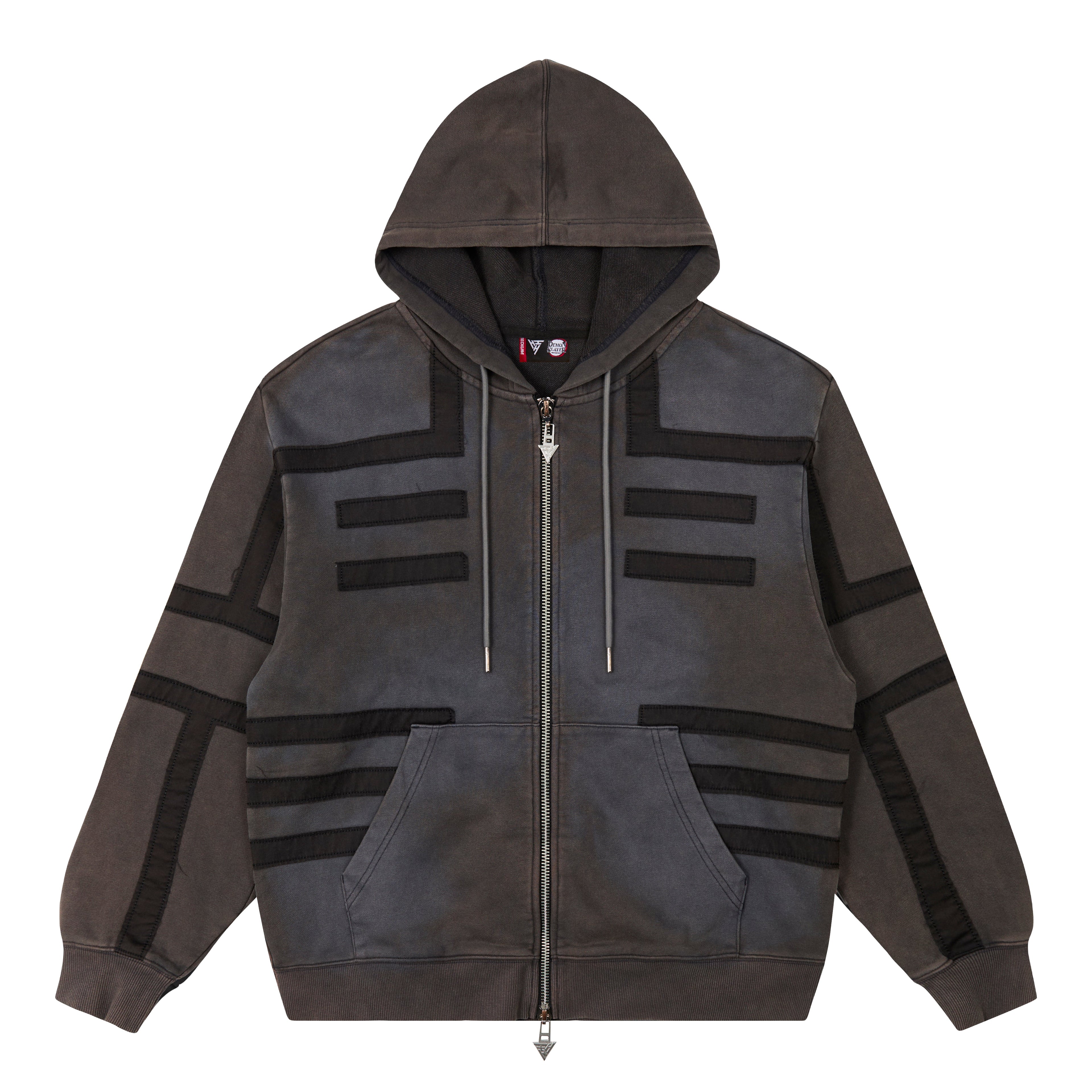 DEMON SLAYER AKAZA ZIP UP HOODIE (WASHED BLACK)