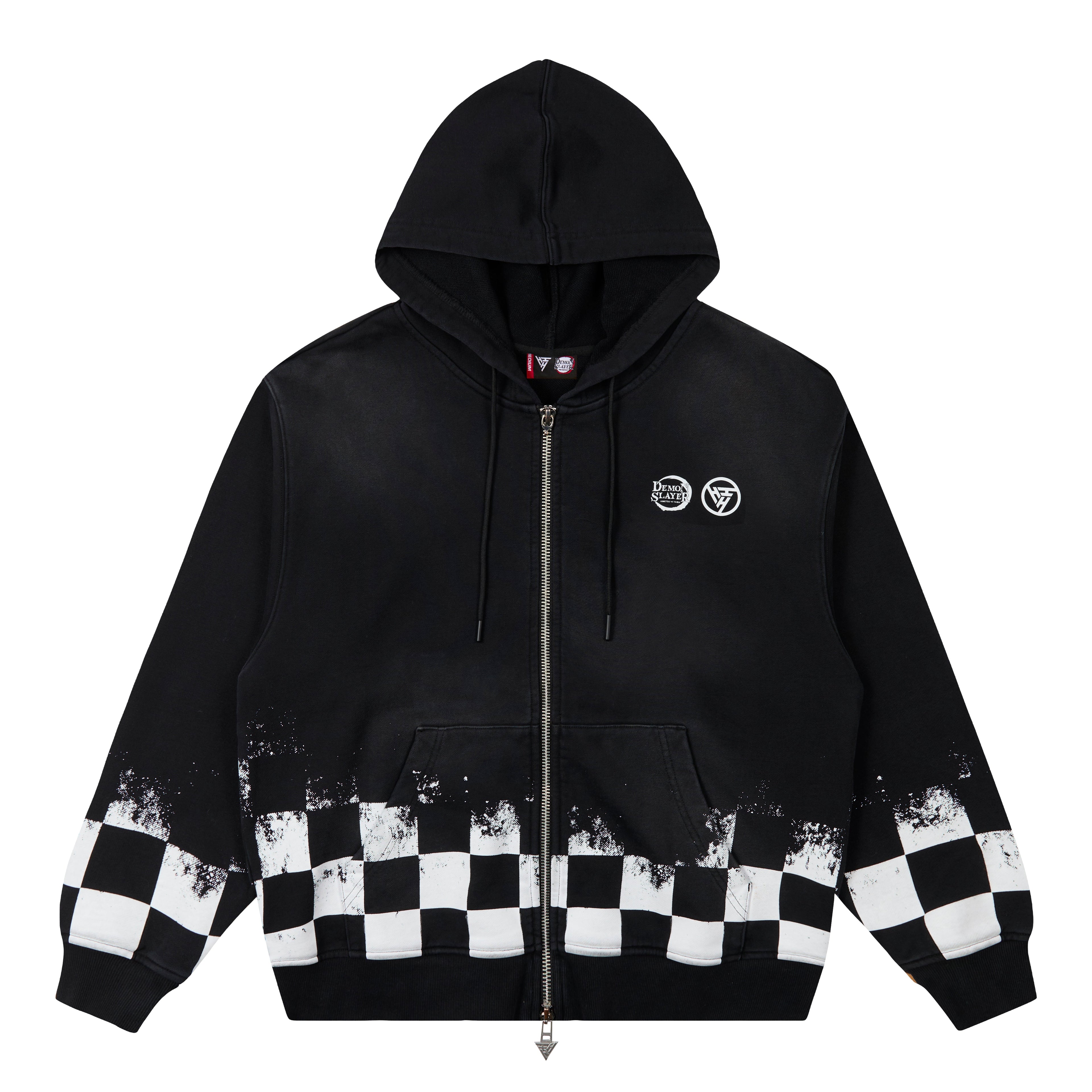 DEMON SLAYER CHECKERED GRADIENT HOODIE (BLACK)