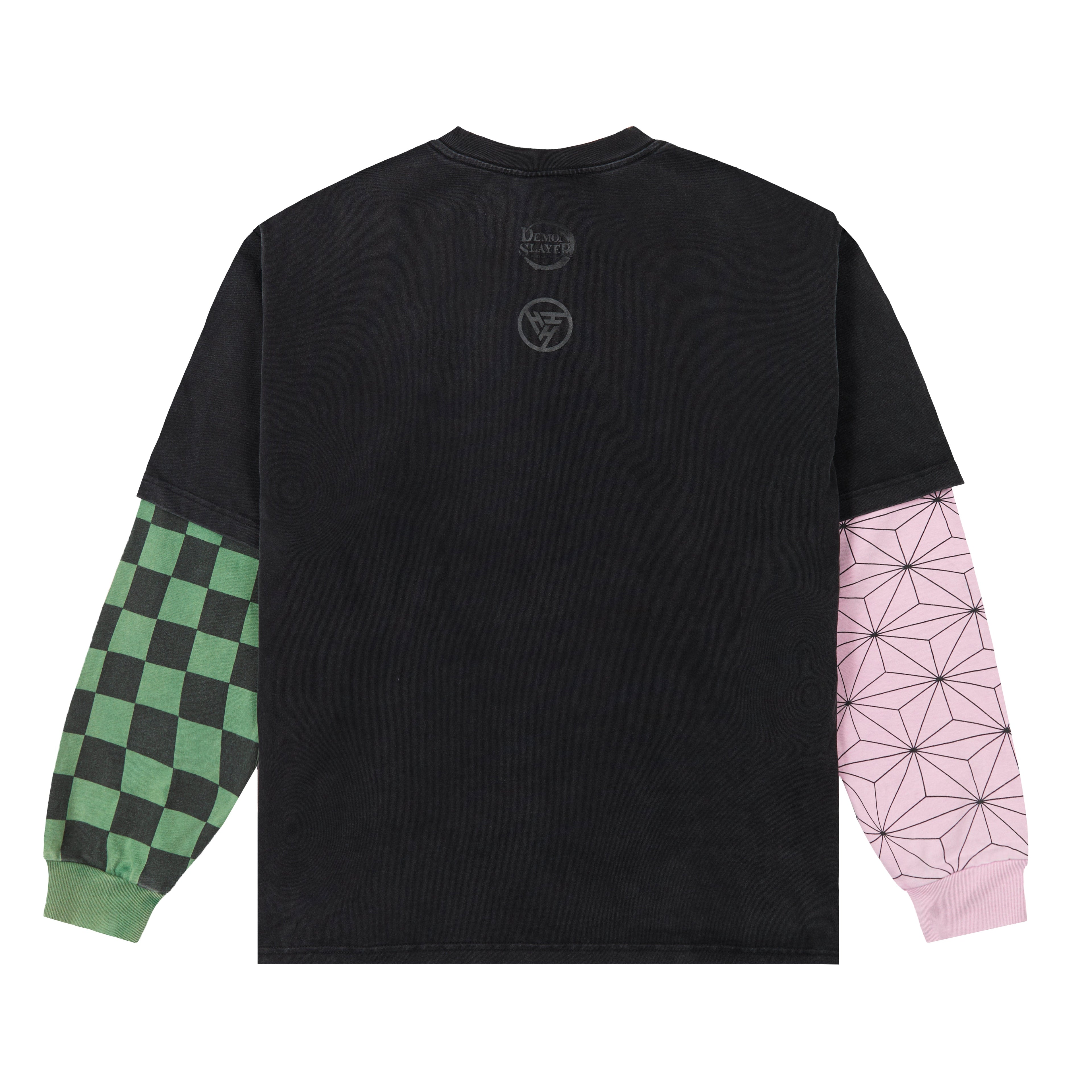 DEMON SLAYER SIBLING DOUBLE LAYER LONG SLEEVE SHIRT (WASHED BLACK)