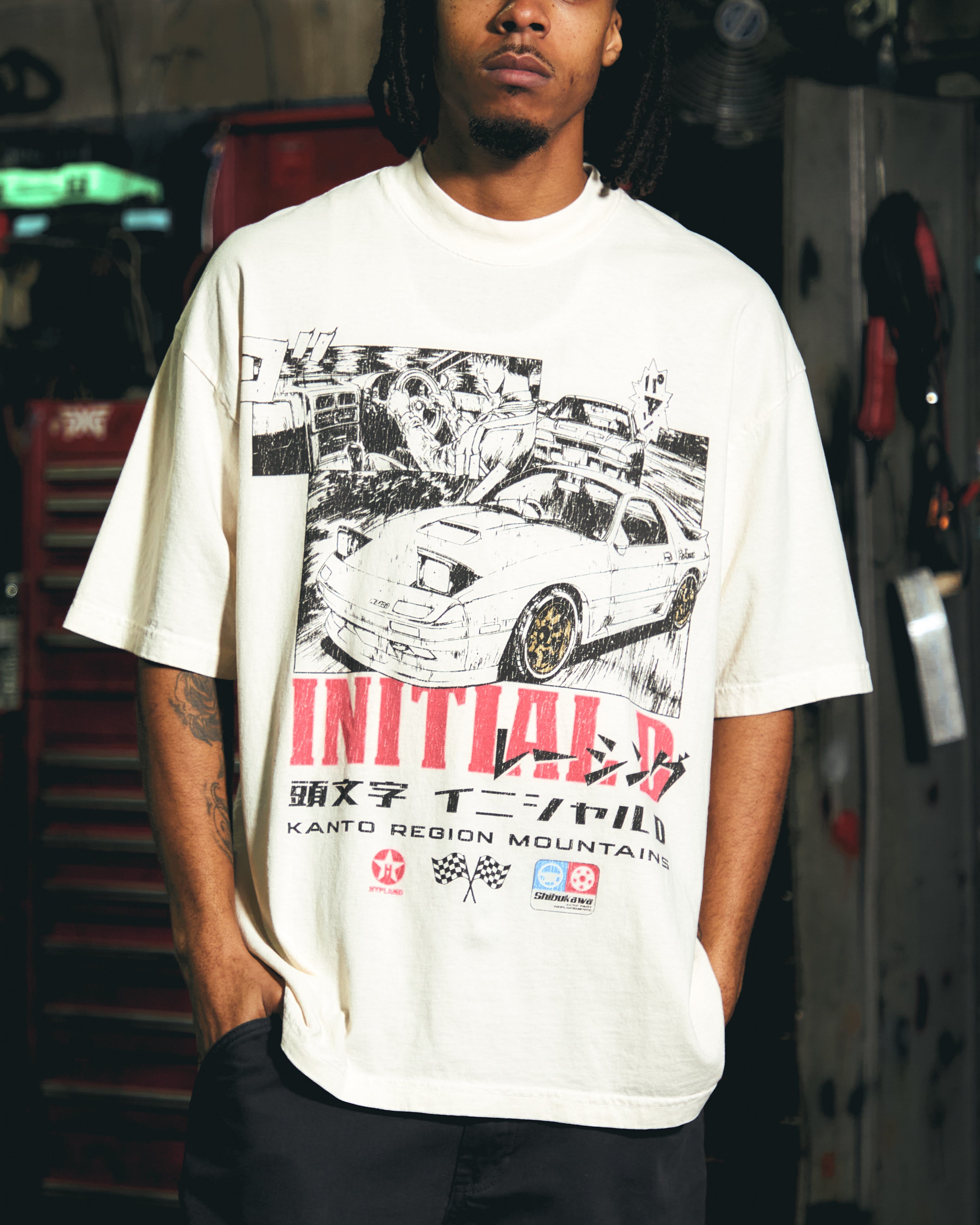 INITIAL D KANTO MOUNTAINS GAS SHIRT (CREAM)