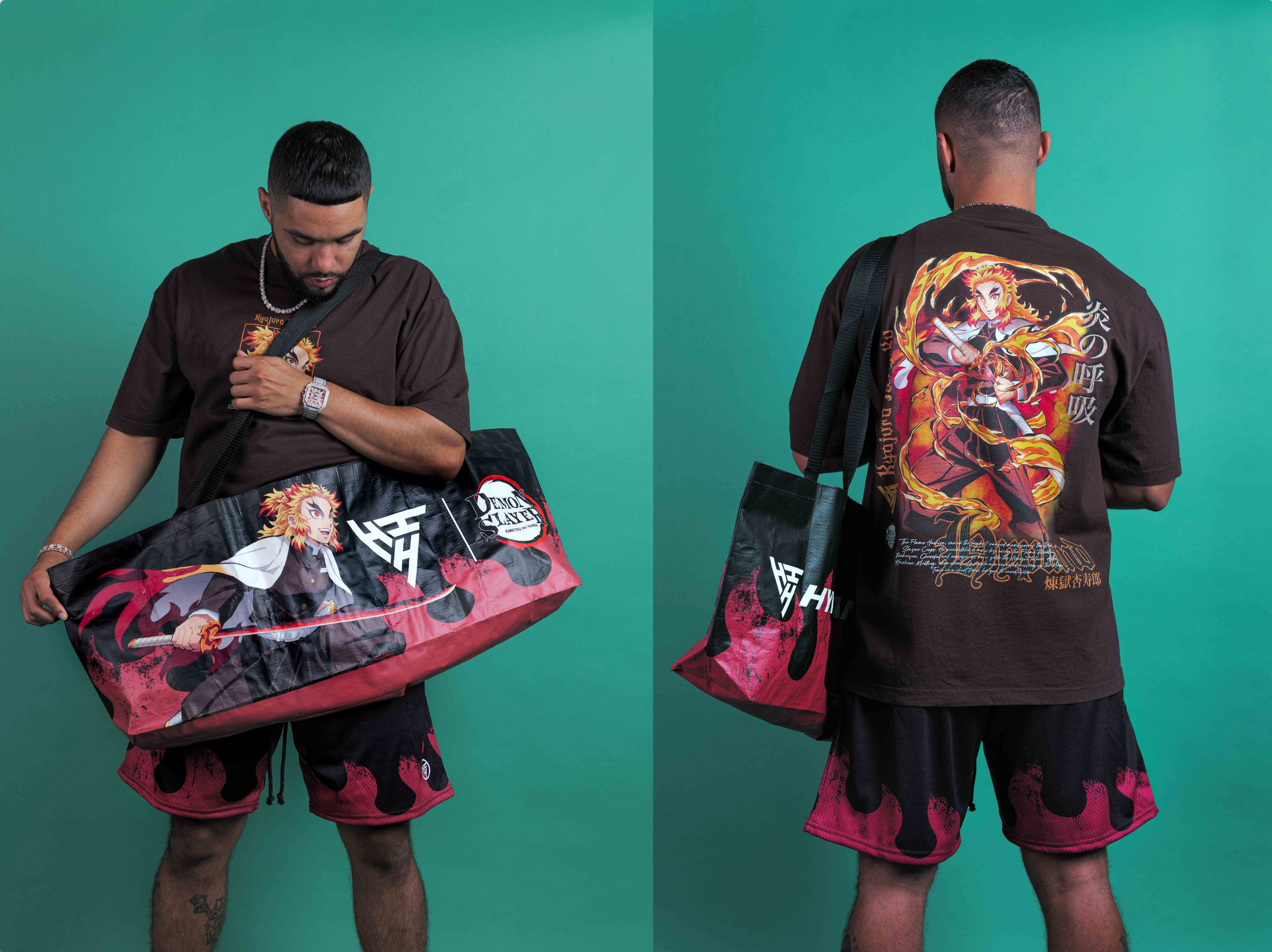 DEMON SLAYER RENGOKU MESH SHORTS (BLACK)