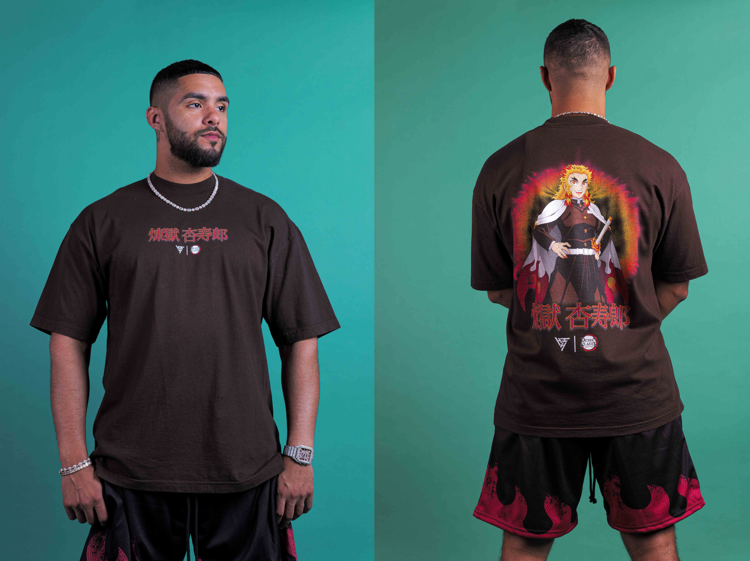 DEMON SLAYER RENGOKU AIR BRUSH SHIRT (CHOCOLATE)