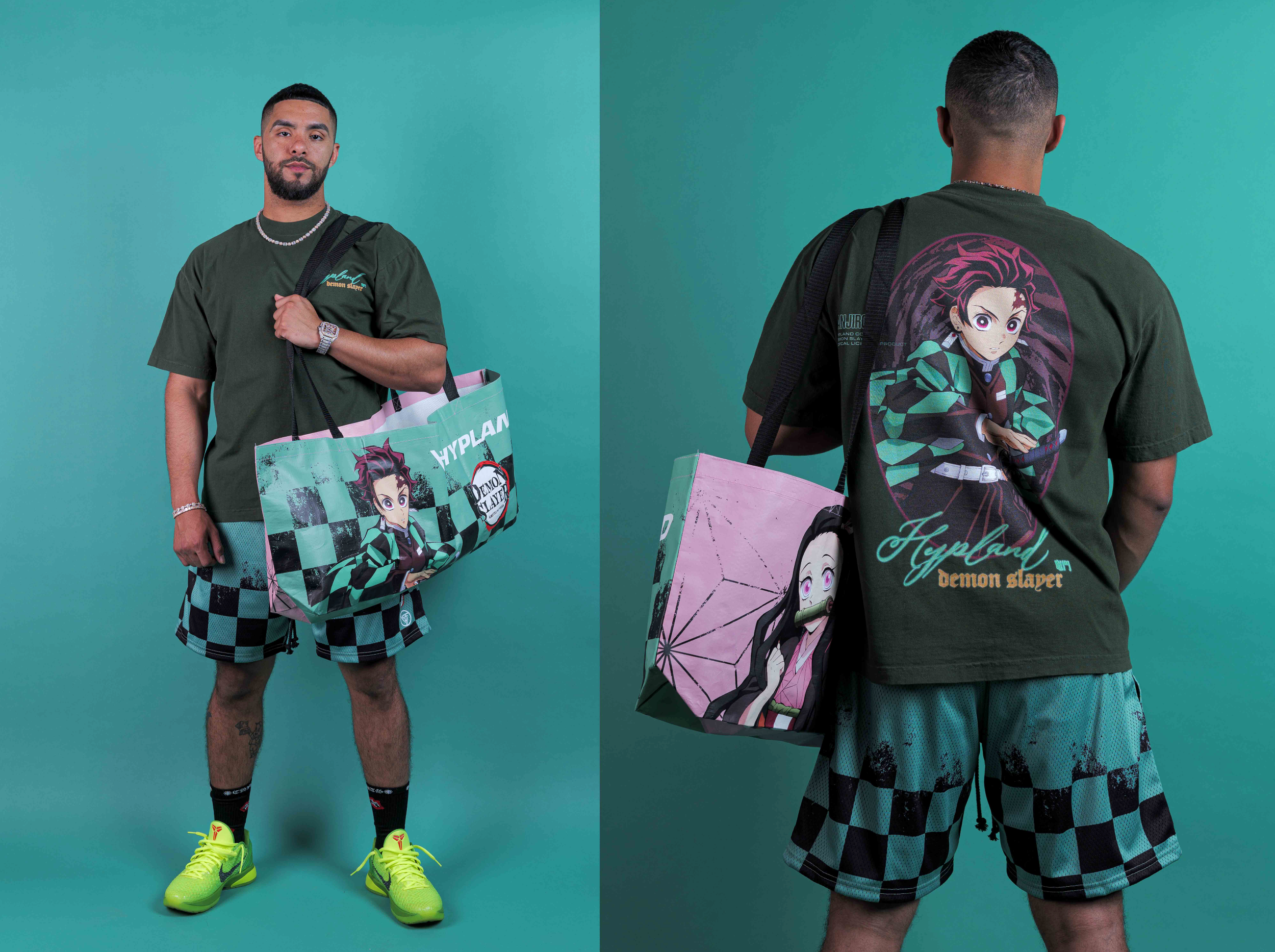 DEMON SLAYER TANJIRO MESH SHORTS (GREEN)